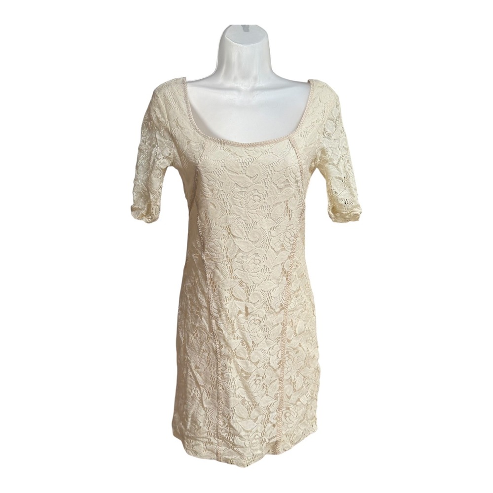 Vero Moda Lace‎ Sheath Dress Womens 36 Cream Excellent Short Sleeve Floral